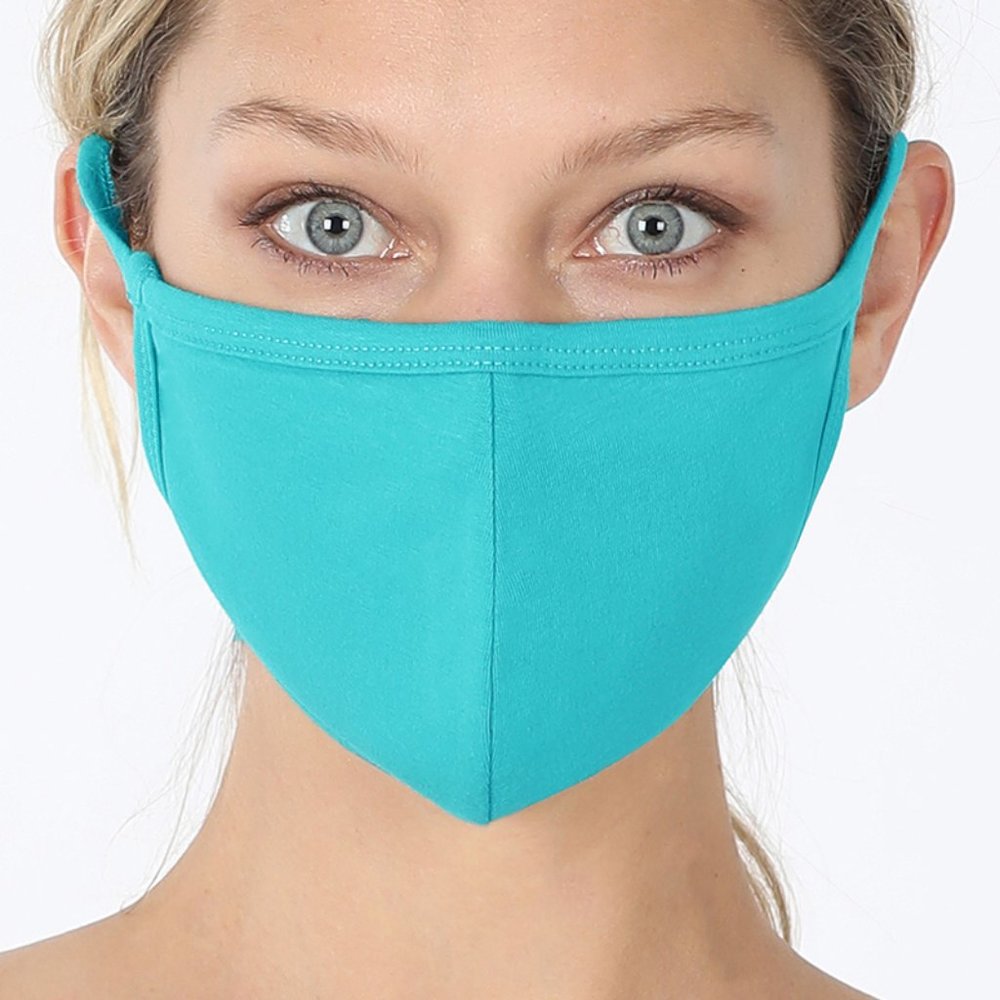 Ice Blue Cotton Face Mask with Filter Pocket